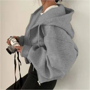 기모 크롭 루즈핏 후드 집업 DA 1004700 트레이닝 후드 집업 루즈핏 캐주얼 크롭