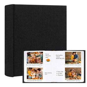 후지필름 인스탁스 와이드 400/300 즉석 카메라, 리넨 커버, 폴라로이드 i-타입 3.5x4.5 그림책/ 600 및 SX-70 사진(블랙)을 위한 메모 영역이 있는 120 포켓