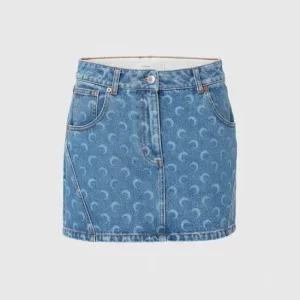 마린 세르  W) 25SS 문 레이저 데님 미니 스커트 라이트 블루 MOON LASER DENIM MINI SKIRT LIGHT BLUE