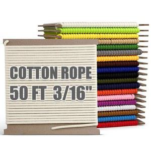 퍼크 500파운드 코튼 로프 3/16인치 5mm 50피트 다목적 다이아몬드 땋은 코드 의류 라인용 천연 코튼 캠핑 크래프팅 깃발 기둥 천연 화이트
