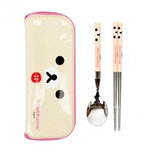 [골드스마일]슬림 핑크 얼굴 무늬 휴대용 수저 케이스 보관함