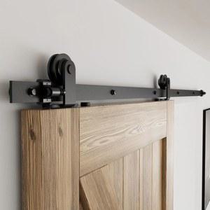CCJH 6.6피트 슬라이딩 트랙 헛문 하드웨어 키트 단일 목재 도어 헤비 듀티 T자형 스타일 블랙