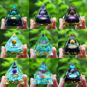 5cm 크리스탈 스톤 오르곤 피라미드 생성기 방 장식품 천연 자수정 페리도 호환트 레이키 차크라 명상