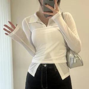 여자 레이어드 셔링탑 슬림 긴팔티셔츠 세트