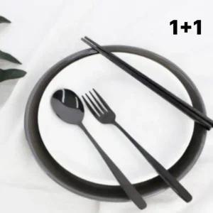 공감스토어 스텐 커트러리 2인 세트 수저 포크 블랙