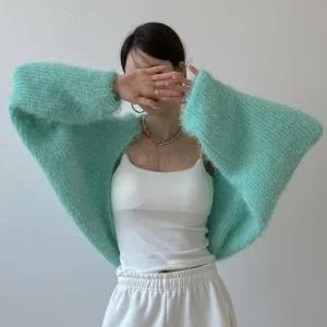 여자 박시 가오리핏 페이크퍼 볼레로 가디건_3