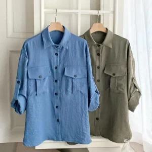 여성 더블포켓 비조버튼 소매롤업 셔츠 남방_3