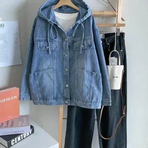 여성 빈티지 워싱 포켓 후드 스트링 데님 자켓_3