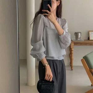 [센트럴몰]스루 레이어드 뷔스티에 긴팔 투셋