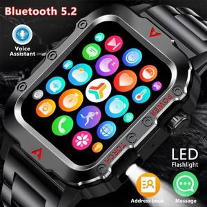 LAXASFIT  야외 밀리터리 스마트 워치 남성 블루투스 통화 시계 1.73 인치 LED 스포츠  여성용