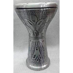트리르 음악 이집트 다르부카 드럼 덤벡 톰박, 은색, 22cm(8.75인치) 머리, 41cm 높이, 알루미늄 바디, 합성 스킨, 소프트 백과 튜닝 키 포함