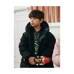 빈폴 키즈 BEANPOLE KIDS 체크 매치 덕다운 롱패딩 블랙 BI5Y38U015 833309
