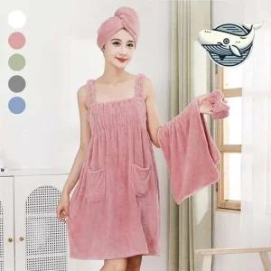 편안한 수건형 샤워가운 부드러운 스커트 스타일 샤워가운 터번 ELS 극세사 헤어타월