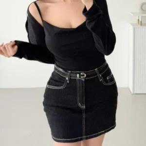 [신세계라이브쇼핑][옷자락] 여성 키치 스티치 데님 미니 골반핏 스커트