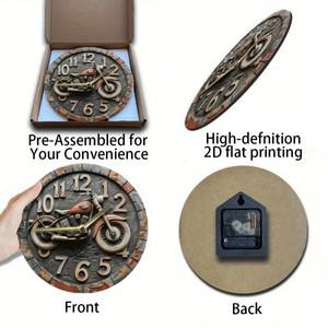 오토바이 디자인의 나무 벽시계: 집이나 차고 장식에 이상적입니다. AA 배터리로 작동합니다.