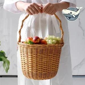 캠핑 피크닉 바구니 원통형 수납용 바구니 수납바스켓 소품정리 손잡이바구니 수납박스