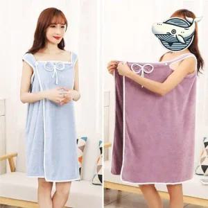 부드러운 극세사 리본 샤워가운 여름 용도 샤워가운 타올가운 극세사가운 홈웨어가운