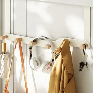 옷걸이 방문 도어행거 공간활용 벽고정 심플디자인 벽면걸이 원목단추 6구 문에거는