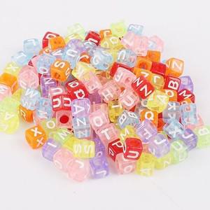 반투명 아크릴 알파벳 비즈 100P 이니셜 사각비즈