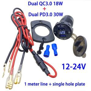 12-24V USB 차량용 충전기 소켓 듀얼 30W 및 18W 포트 액세서리 자동차 RV 해양 오토바이
