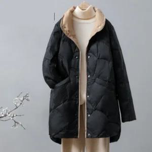 투톤 단추 할머니 경량 롱패딩 가벼운 중년 여성 누빔 점퍼 긴잠바