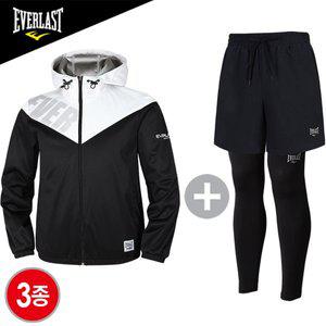 [에버라스트] 다이어트땀복자켓+우븐 4부 반바지+테크핏 타이즈 3종세트 E-530U+E-898PBK+E-958UBK
