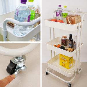 이동식선반 3단(화이트) 손잡이 트롤리 주방 수납장