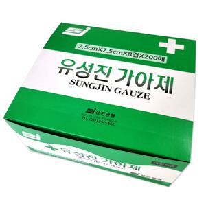 유성진 가제 7.5cm x 7.5cm 8겹 1통200매 접은가아제 의료용 멸균 소독 위생 거즈 일회용