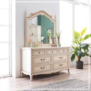 [리체갤러리] 수입 프렌치 엔틱가구 원목 엘라 로사 컬러 서랍 화장대 거울 세트