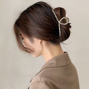 고급 진주큐빅 머리핀 일자 꼬임 올림머리 집게핀 헤어핀