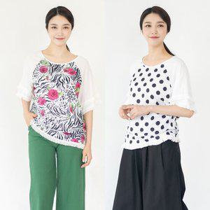 [바네사리찌] 소매 수술 프린트 블라우스 2장 세트