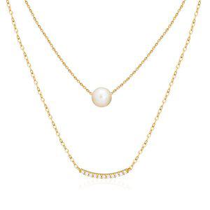 [모룬] 18K 큐빅 스마일 진주 레이어드 체인 목걸이 MON40283