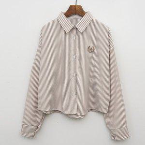 [신세계라이브쇼핑][샵앤] M로고 국산 여성 스트라이프 카라넥 사계절 세미크롭 면 셔츠 남방 DAKS-WSH-...