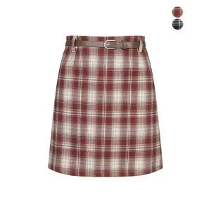 [하프클럽/바닐라비]여성 체크 패턴 슬림 벨티드 미니 스커트