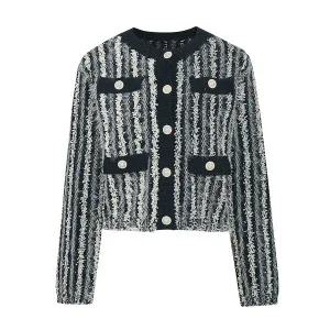 [JJ지고트](대전신세계)날개사 배색 진주 버튼 가디건 GPBN1CD411