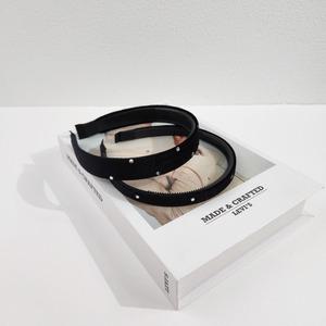 국산 찐 블랙 벨벳 헤어밴드 1cm 2cm 아이스 블랙 벨벳과 큐빅 스톤 머리띠 3492