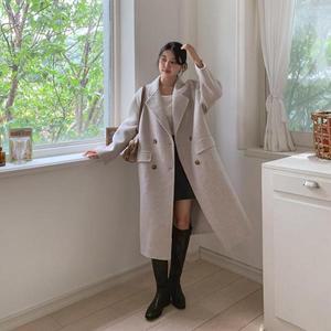 [기타]여자 브이넥 카라 간절기 겨울 울 베이직 롱 코트