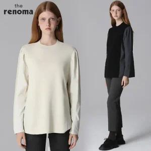 레노마 니트배색 퍼프소매 블라우스