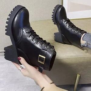 겨울 털 안감 레이스업 통굽 워커 둥근코 버클장식-WCE5F9B