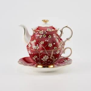 티로직 다이애나 골드림 티포원 레드체리 1인 찻잔 티팟세트