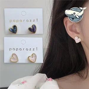 여성 하트 자개 링귀걸이 로맨틱 두개 귀걸이-WFGYT9Q