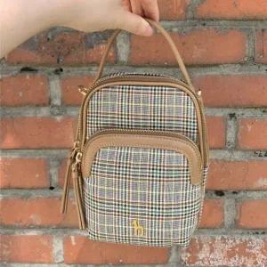 [헤지스](광주신세계)브라운 체크 나일론 더블지퍼 크로스 미니백 HIWA5E431W2