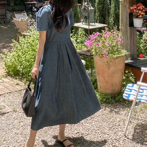 [체형커버/난스판] 뒷단추 플레어 데님 원피스