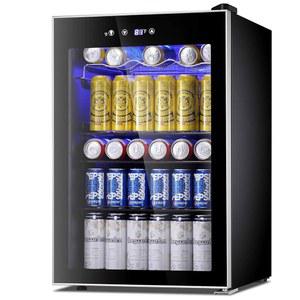 카우사르 음료 냉장고, 탄산음료 맥주용 145캔 미니 냉장고 유리문, 온도 표시가 있는 스테인리스 스틸 와인 가정용 LED 조명, 사무실, 바, 4.5 큐피트