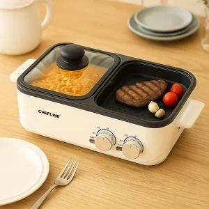 셰프라인 컴팩트 멀티그릴 (크림) EXXH-DSG3745E 반반 전골전기그릴 듀얼쿠커팬 그릴