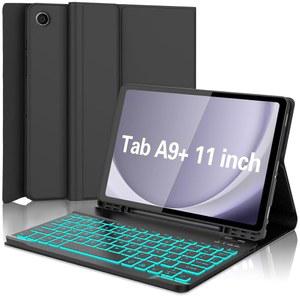 갤럭시 탭 A9 플러스 케이스, 키보드 5G 11인치 2023(SM-X210/X216/X218), 삼성 갤럭시 탭 A9+ 11인치용 S 펜 홀더가 있는 7가지 색상 백라이트 분리형 태블릿 키보드 커버(블랙)