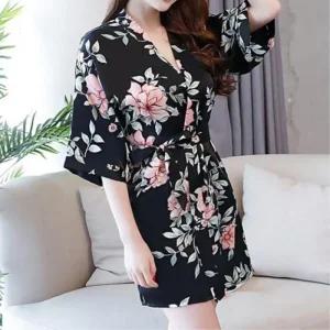 [마이모노샵] 플라워패턴 기모노 로브 여성 수면 잠옷 나이트가운