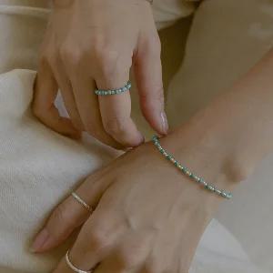 925실버 터키석 밴딩팔찌 프리사이즈 터콰이즈 밴딩반지 실버볼 세트