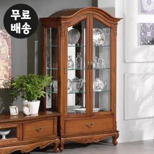 [벤티스가구]몬테 엔틱 장식장 원목 유리장 거실 장식장 유리 양주장 진열장 위스키 술장 가구(900)