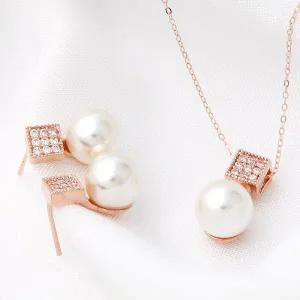 [미니아트]14K GOLD 패션 데일리 진주 큐빅 쥬얼리 세트 귀걸이 + 목걸이 45cm 선물추천
